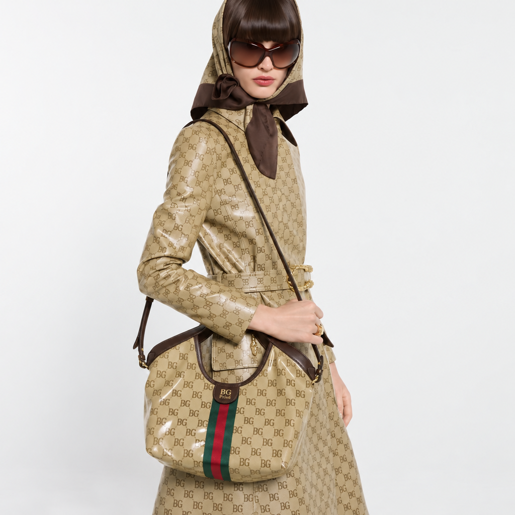 Giglio Small Tote Bag in Sand and Dark Brown Fabric