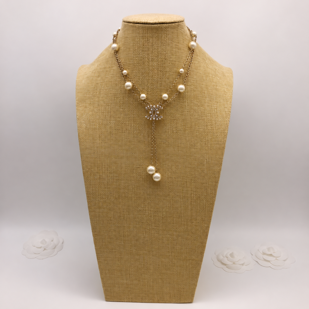 Necklace – 2020 Faux Pearl &amp; Strass Double-Strand Y-Drop