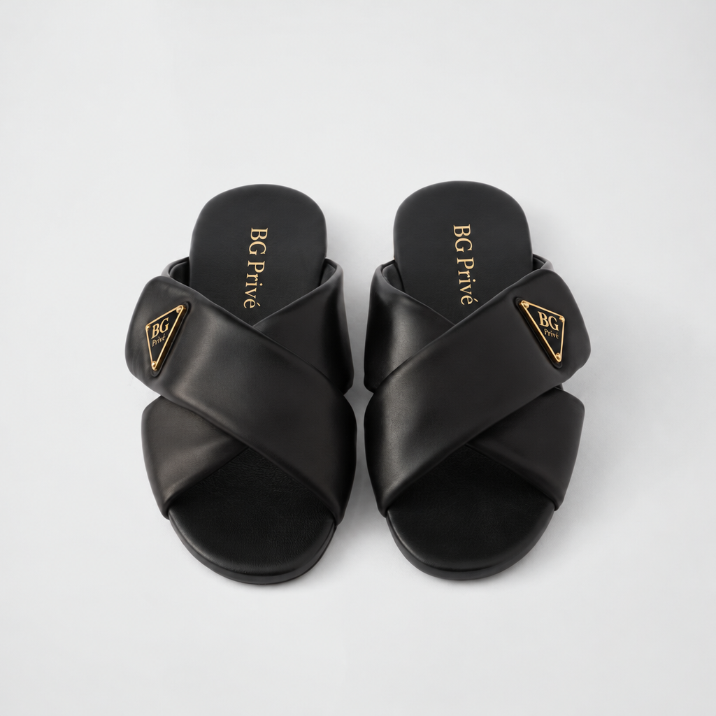 Padded Slides in Black Nappa Leather
