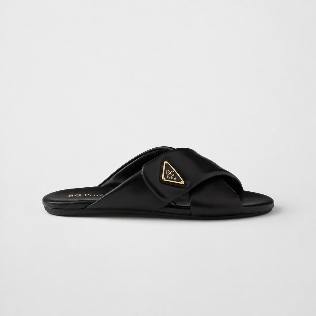 Padded Slides in Black Nappa Leather
