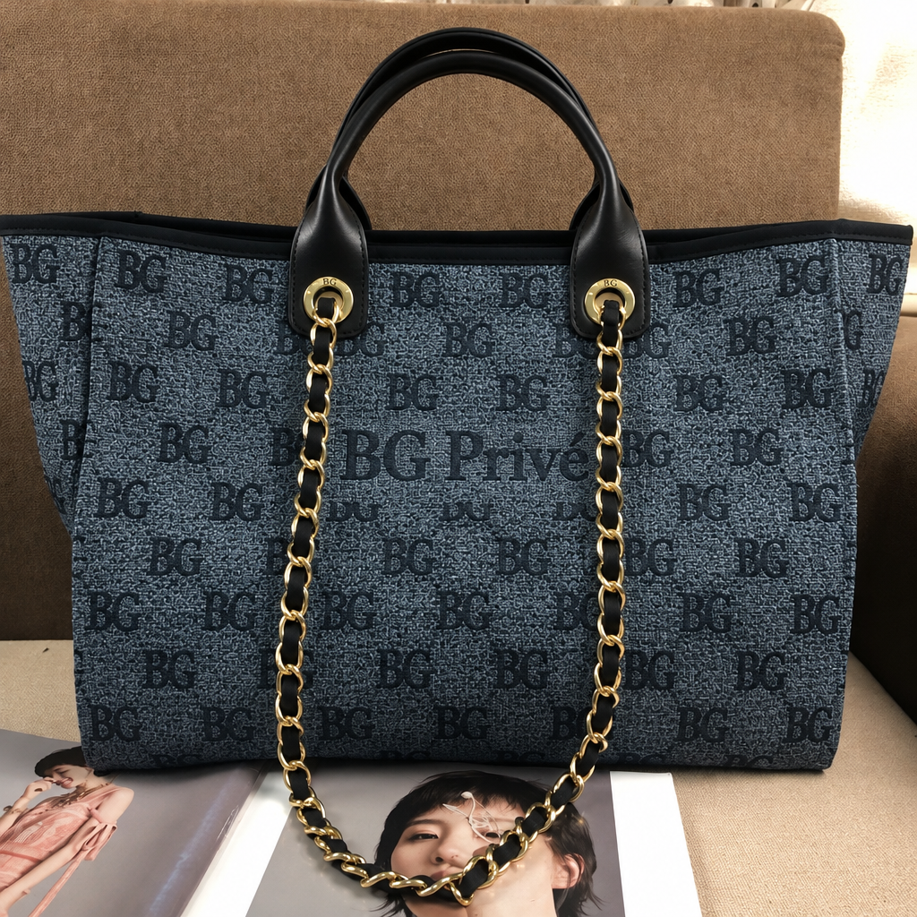 Large Deauville Tote in Dark Blue and Blue-Gray