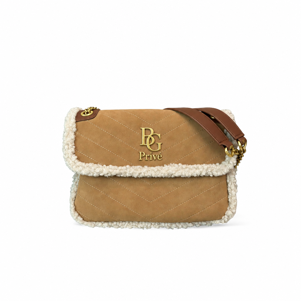 Niki Medium Shearling-Trim Suede Shoulder Bag