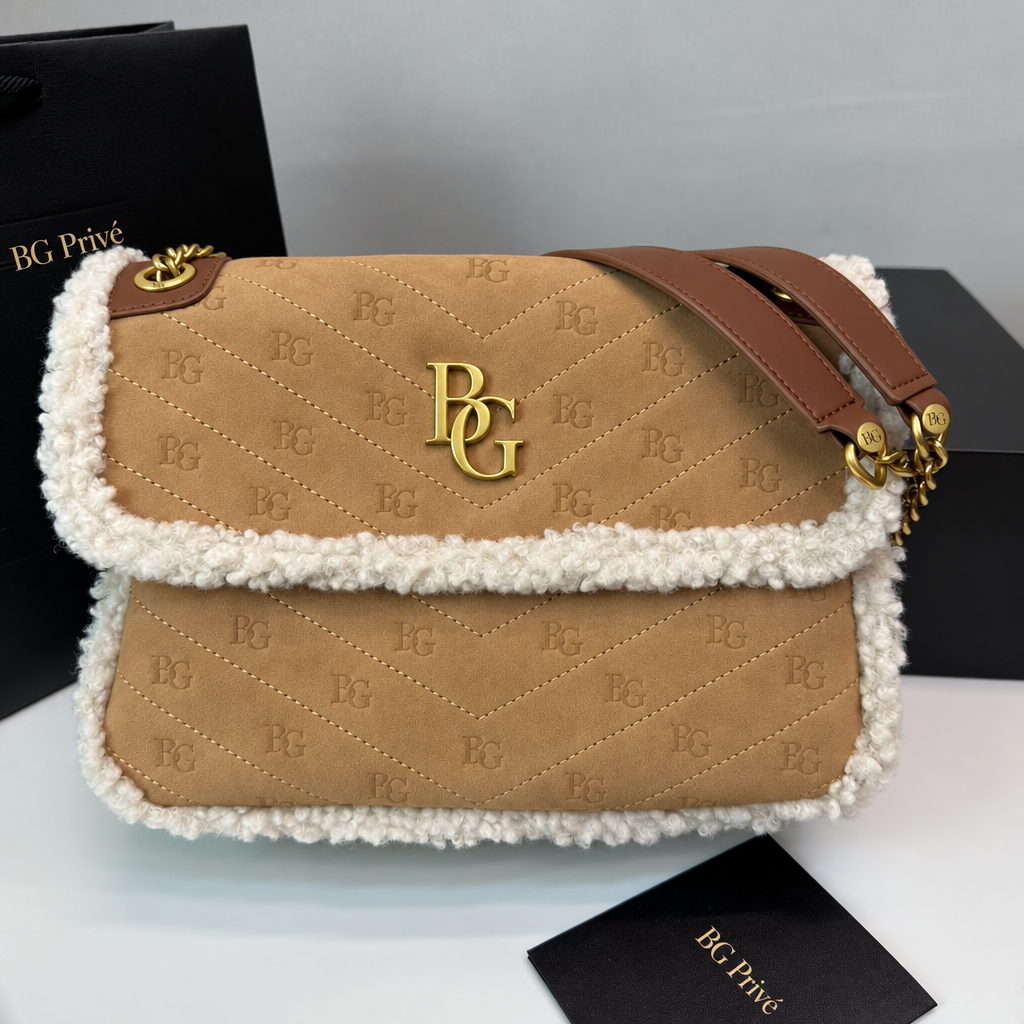 Niki Medium Shearling-Trim Suede Shoulder Bag