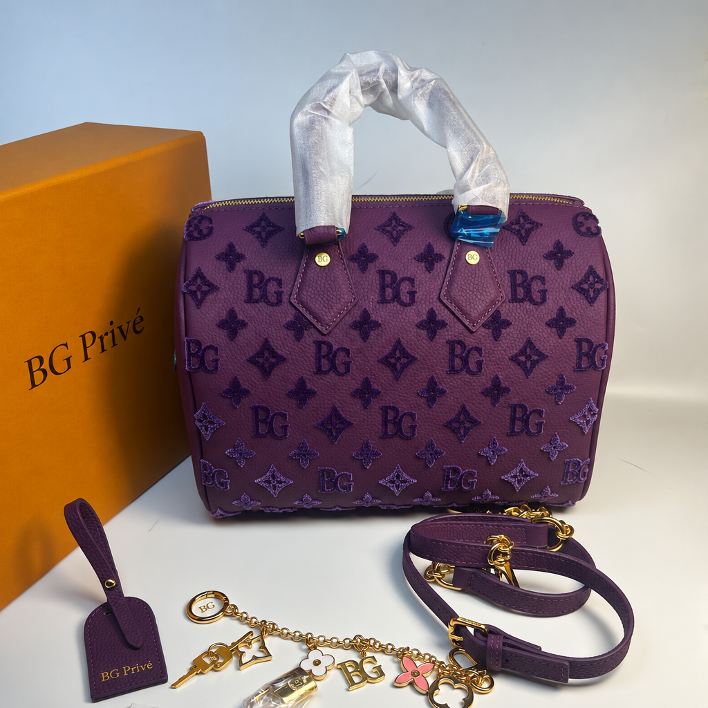 Speedy P9 Purple Embroidered Monogram Top-Handle Bag