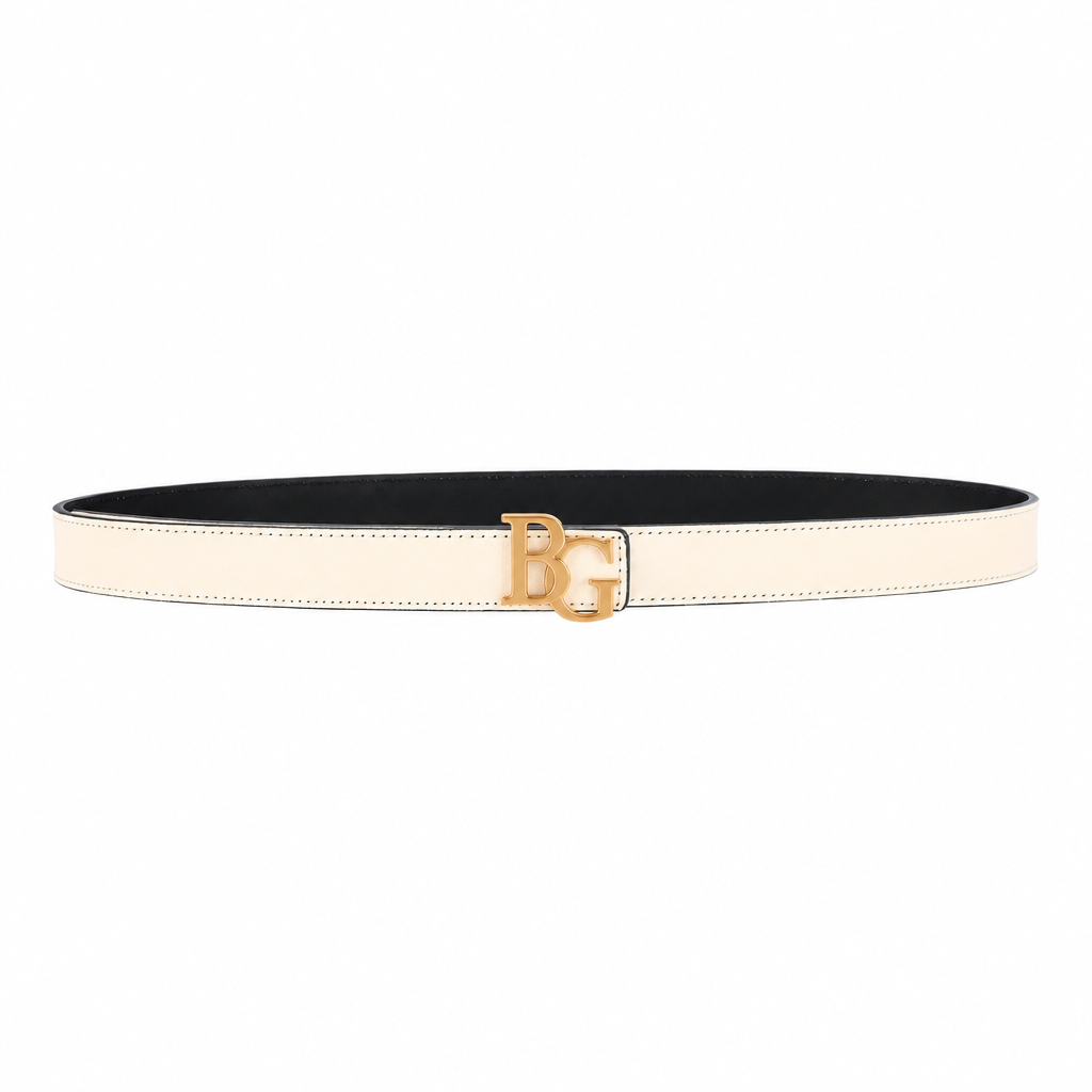 Initiales-Style Reversible Beige/Black Leather Belt, 25 mm
