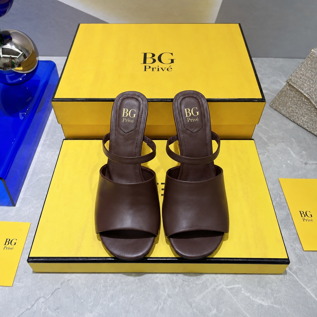 First 95 mm Brown Leather High-Heeled Slide Sandals