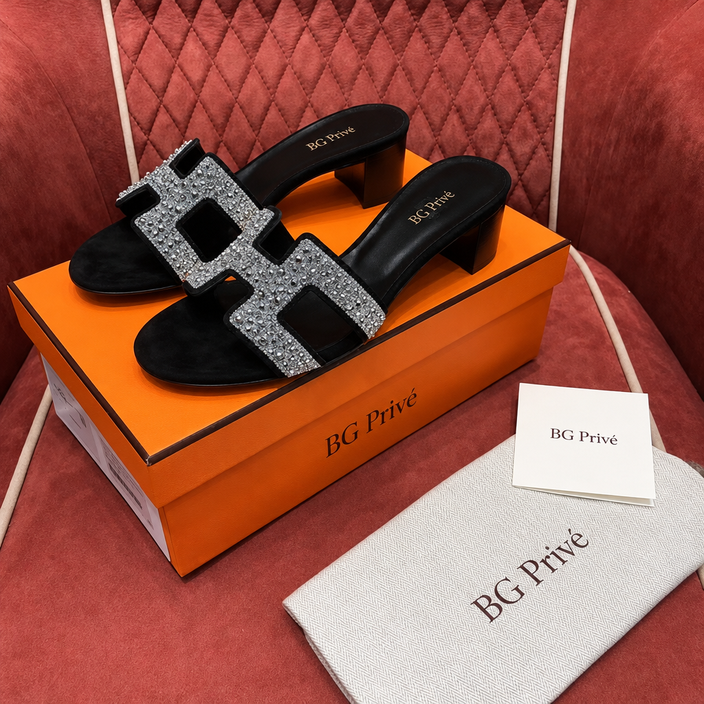 Oasis Black Embellished Heeled Slide Sandal