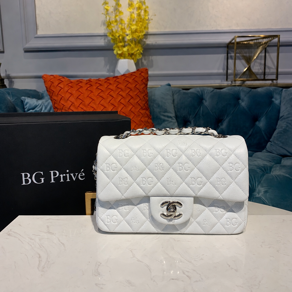 Classic Flap Small Handbag in White with Silver-Tone Hardware