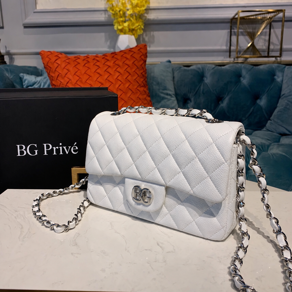 Classic Flap Small Handbag in White with Silver-Tone Hardware
