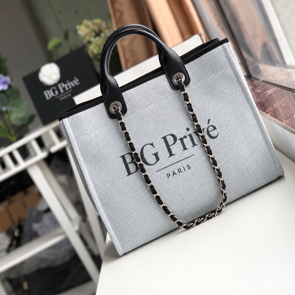 Deauville Tote in Light Gray Woven Textile
