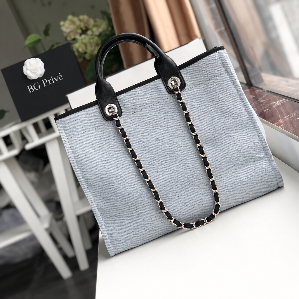 Deauville Tote in Light Gray Woven Textile
