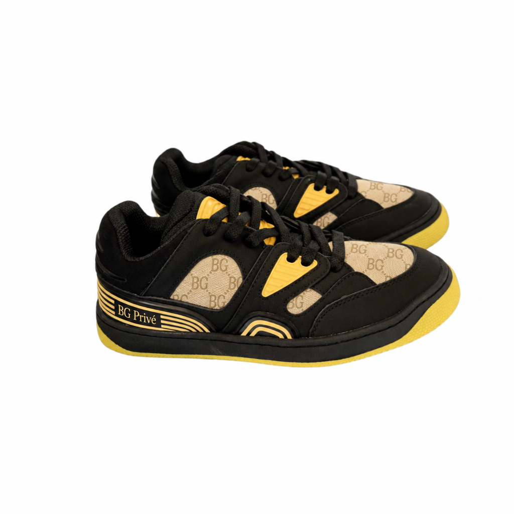 Basket High Top Sneaker in Black, Yellow and Monogram