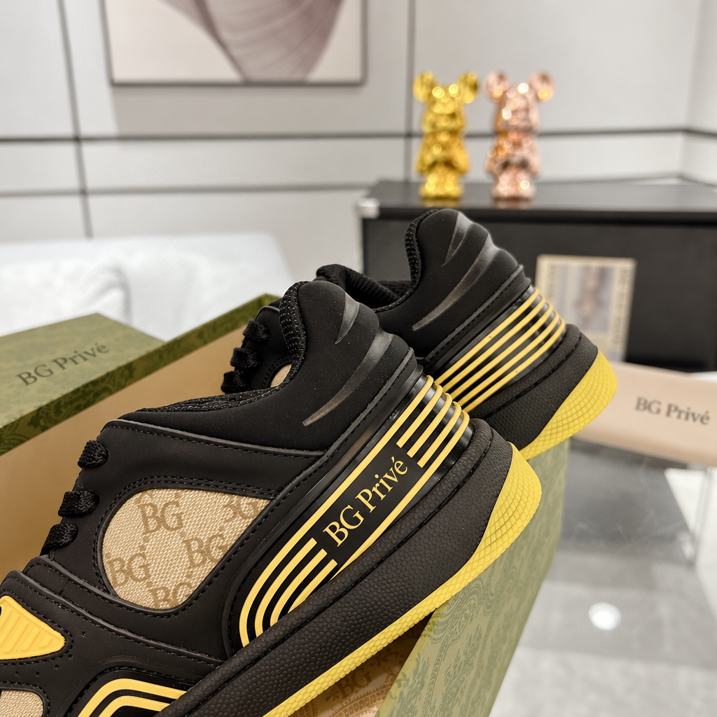 Basket High Top Sneaker in Black, Yellow and Monogram