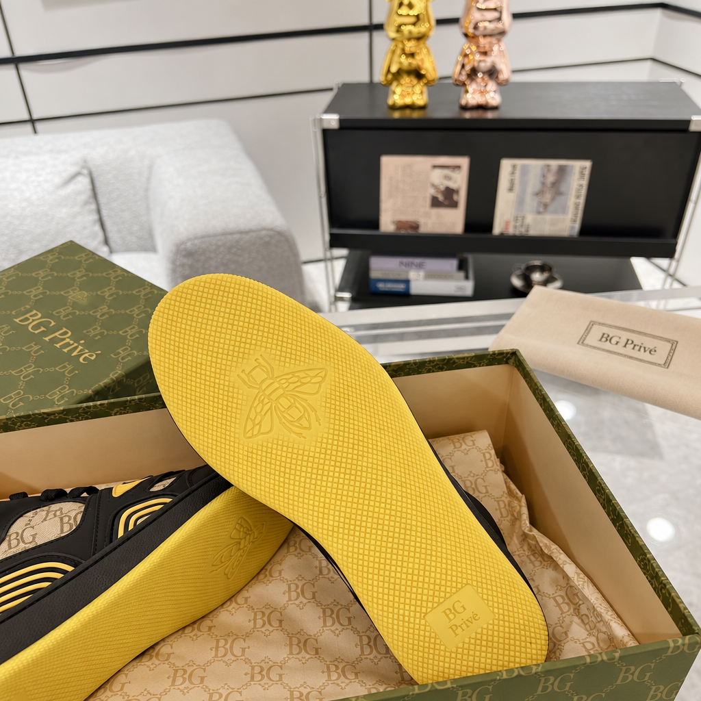 Basket High Top Sneaker in Black, Yellow and Monogram