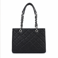 Caviar Quilted Grand Shopping Tote GST Bag in Black with Silver Hardware