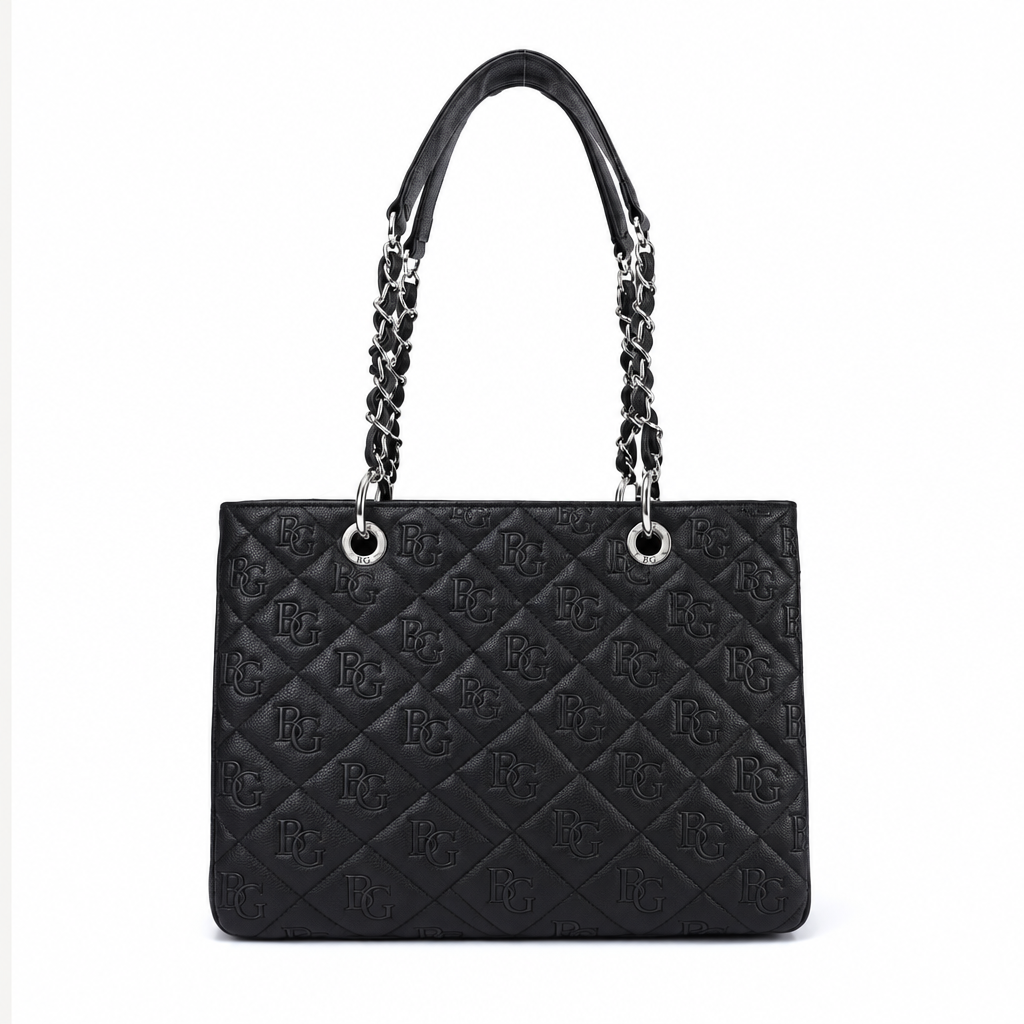 Caviar Quilted Grand Shopping Tote GST Bag in Black with Silver Hardware