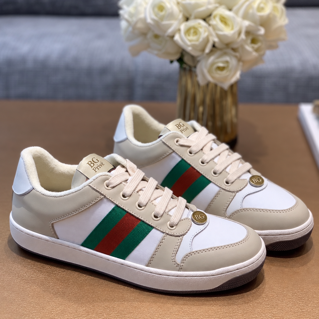 Screener Sneakers with Web – Women's White Lamé