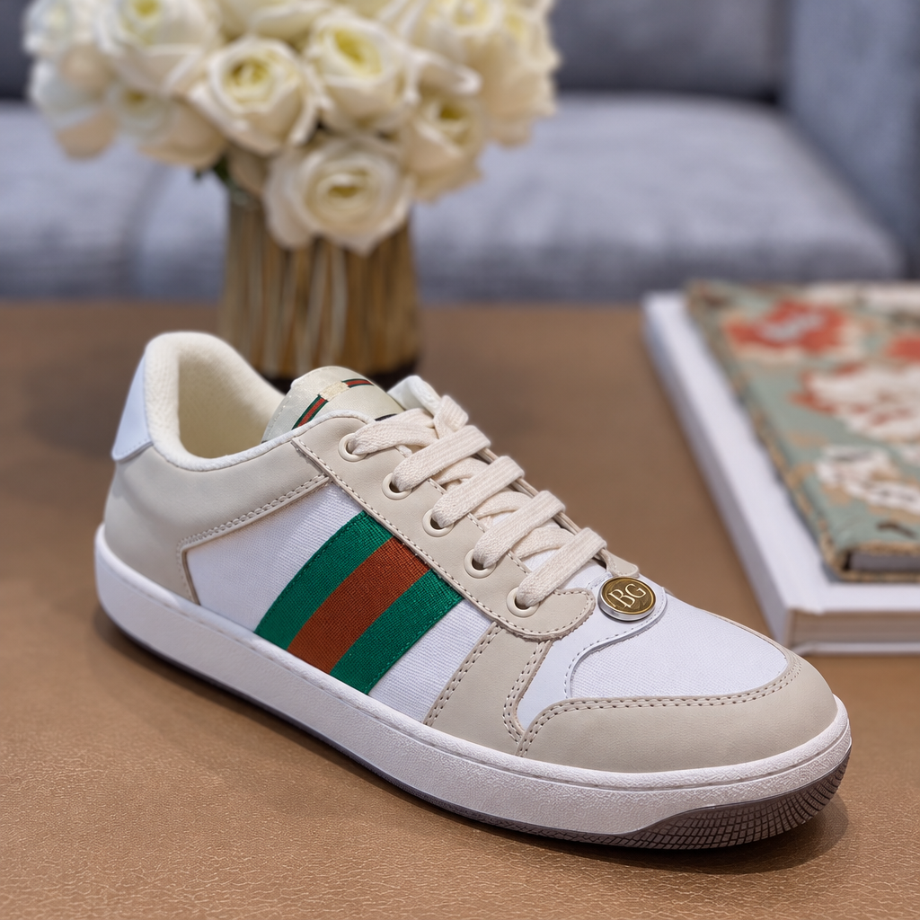 Screener Sneakers with Web – Women's White Lamé