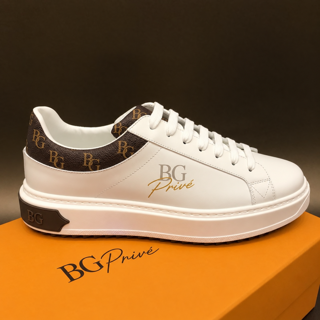 Time Out Sneaker White and Brown Monogram Accents for Women