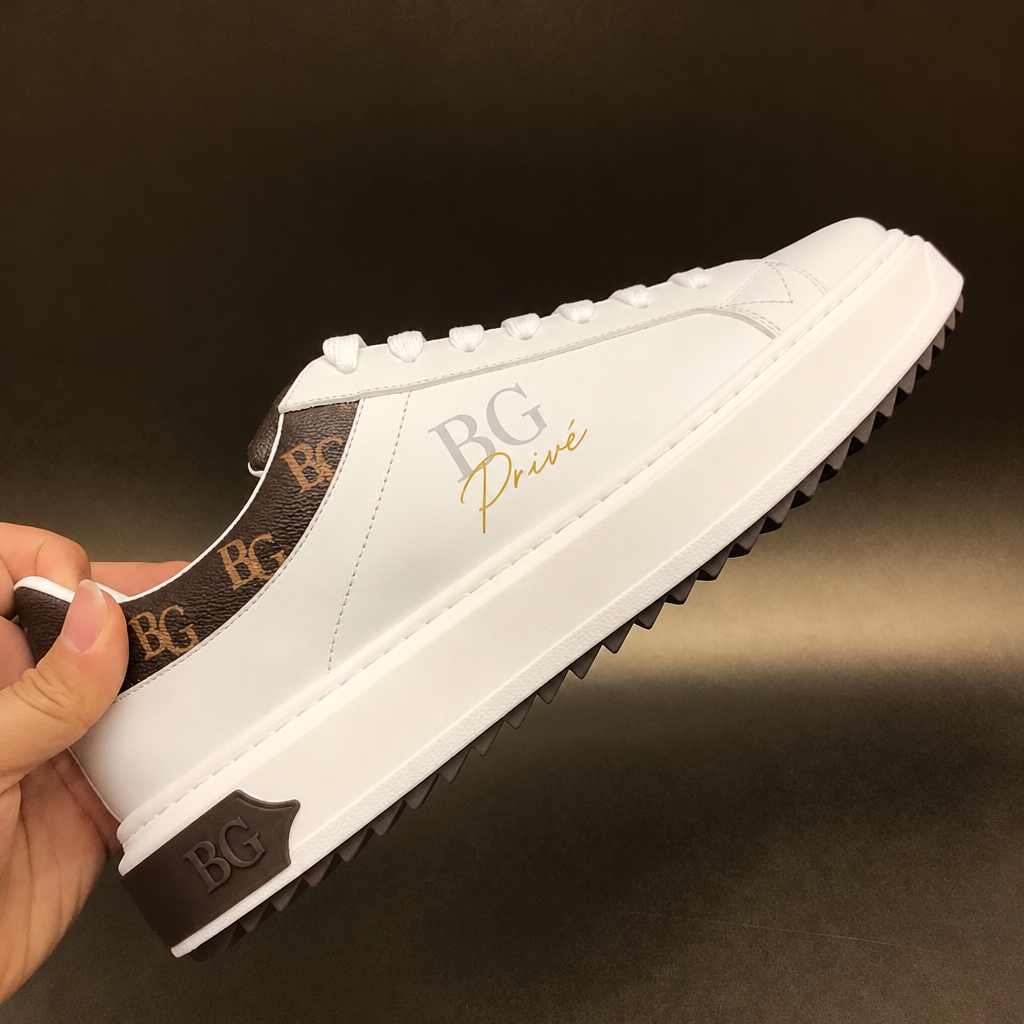 Time Out Sneaker White and Brown Monogram Accents for Women
