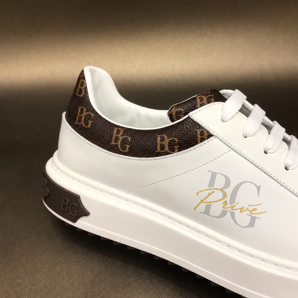 Time Out Sneaker White and Brown Monogram Accents for Women