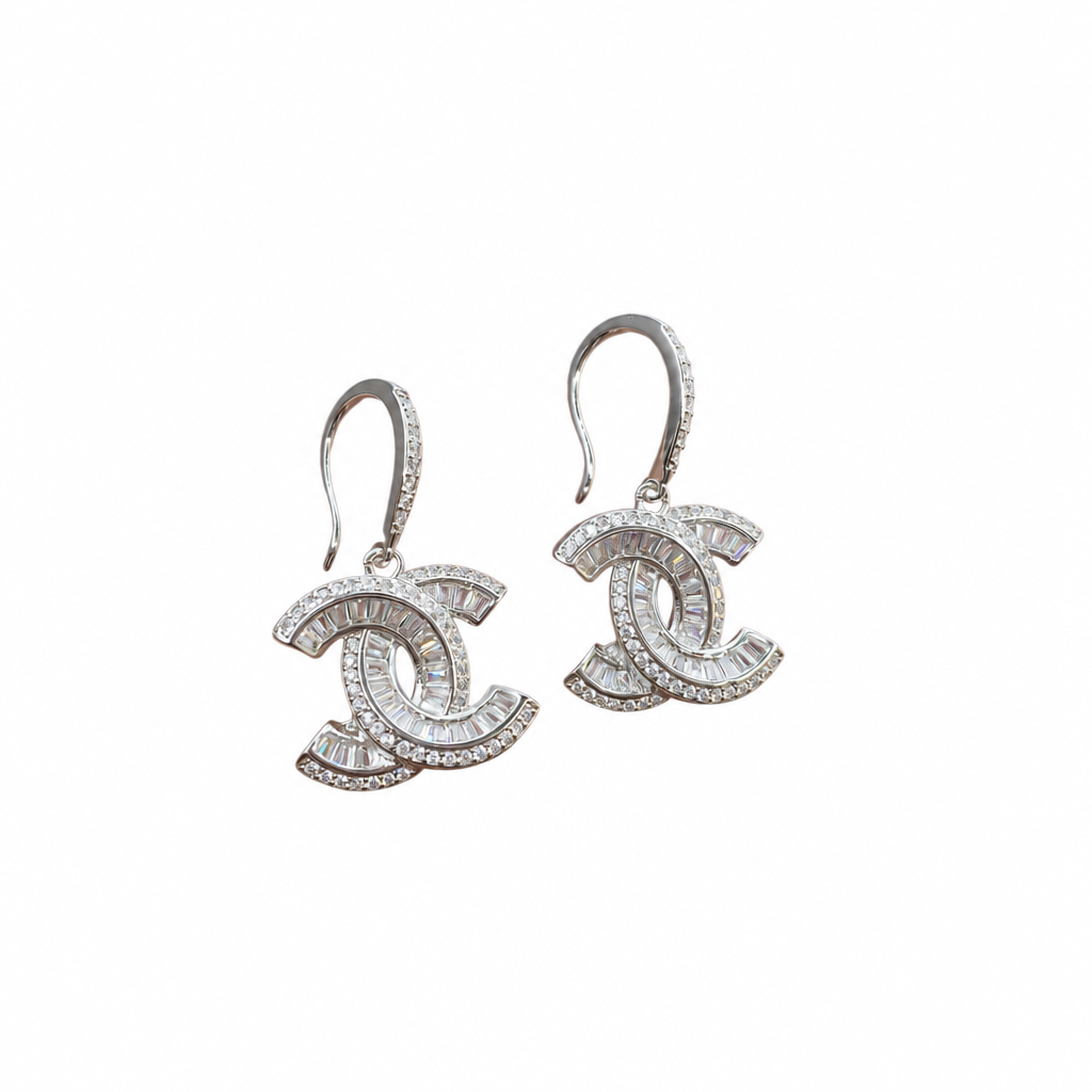 Baguette Crystal Drop Earrings in Silver