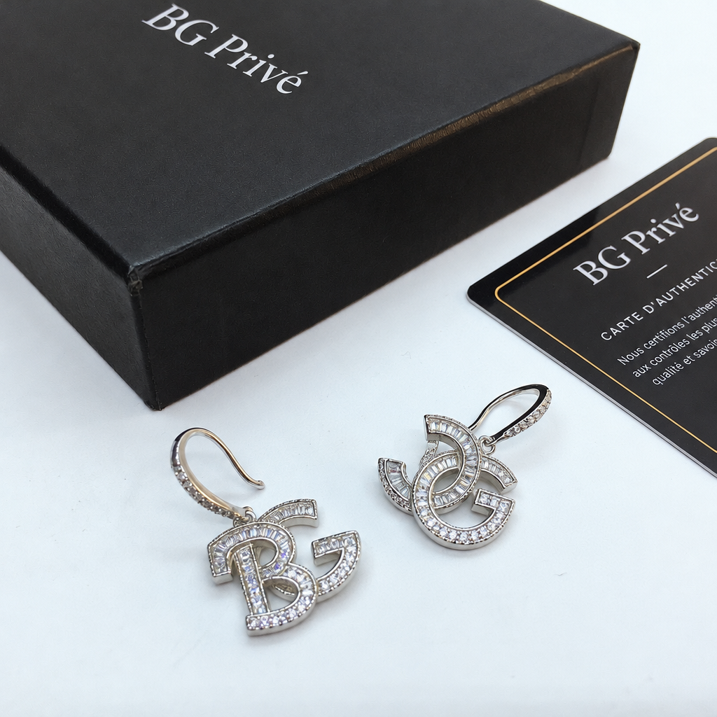 Baguette Crystal Drop Earrings in Silver