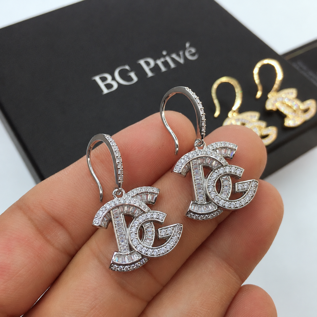 Baguette Crystal Drop Earrings in Silver