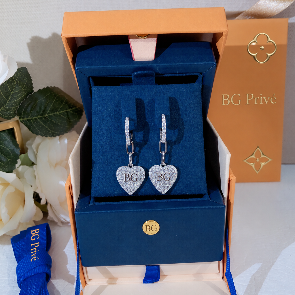 Silver-Tone Pavé Heart Drop Earrings