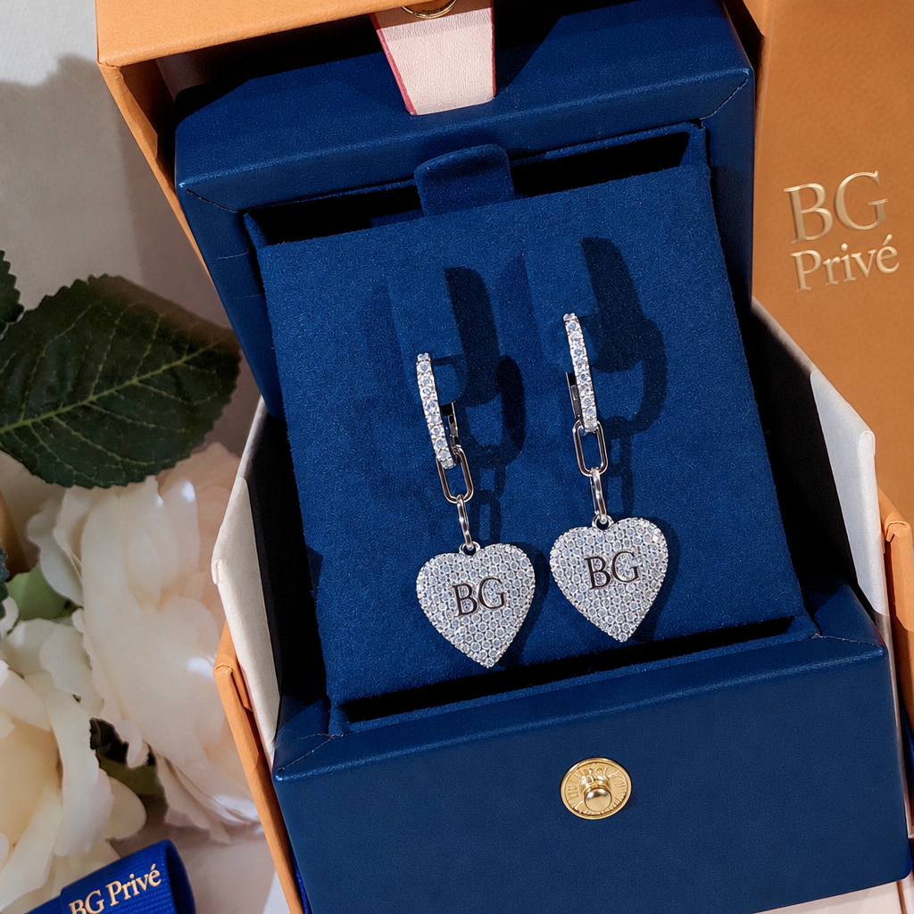 Silver-Tone Pavé Heart Drop Earrings