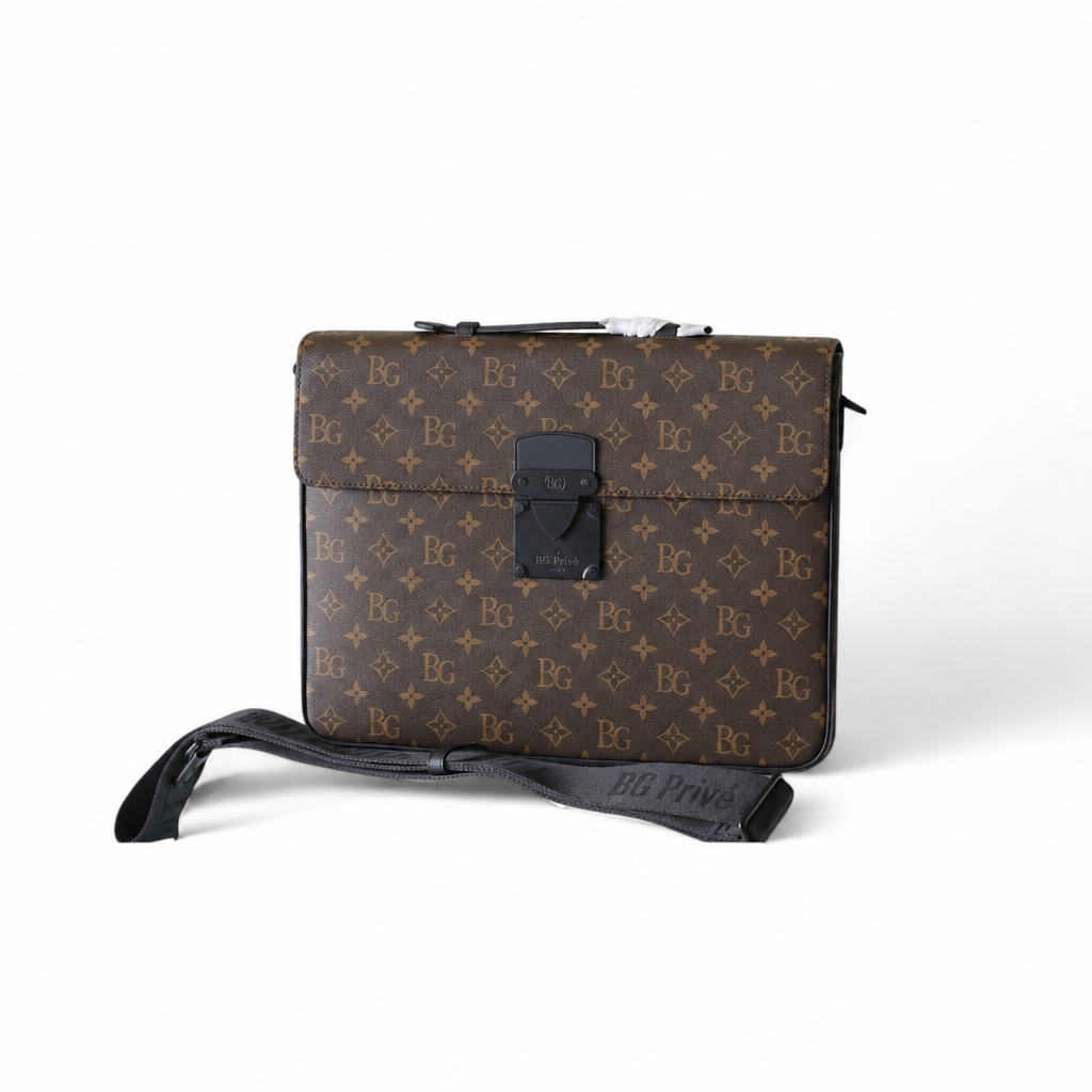S Lock Briefcase–Style Bag in Brown Monogram Canvas