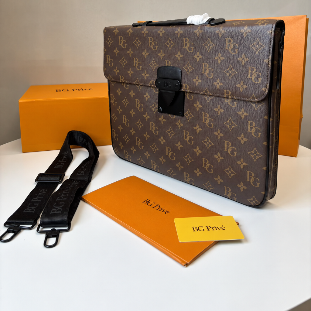 S Lock Briefcase–Style Bag in Brown Monogram Canvas