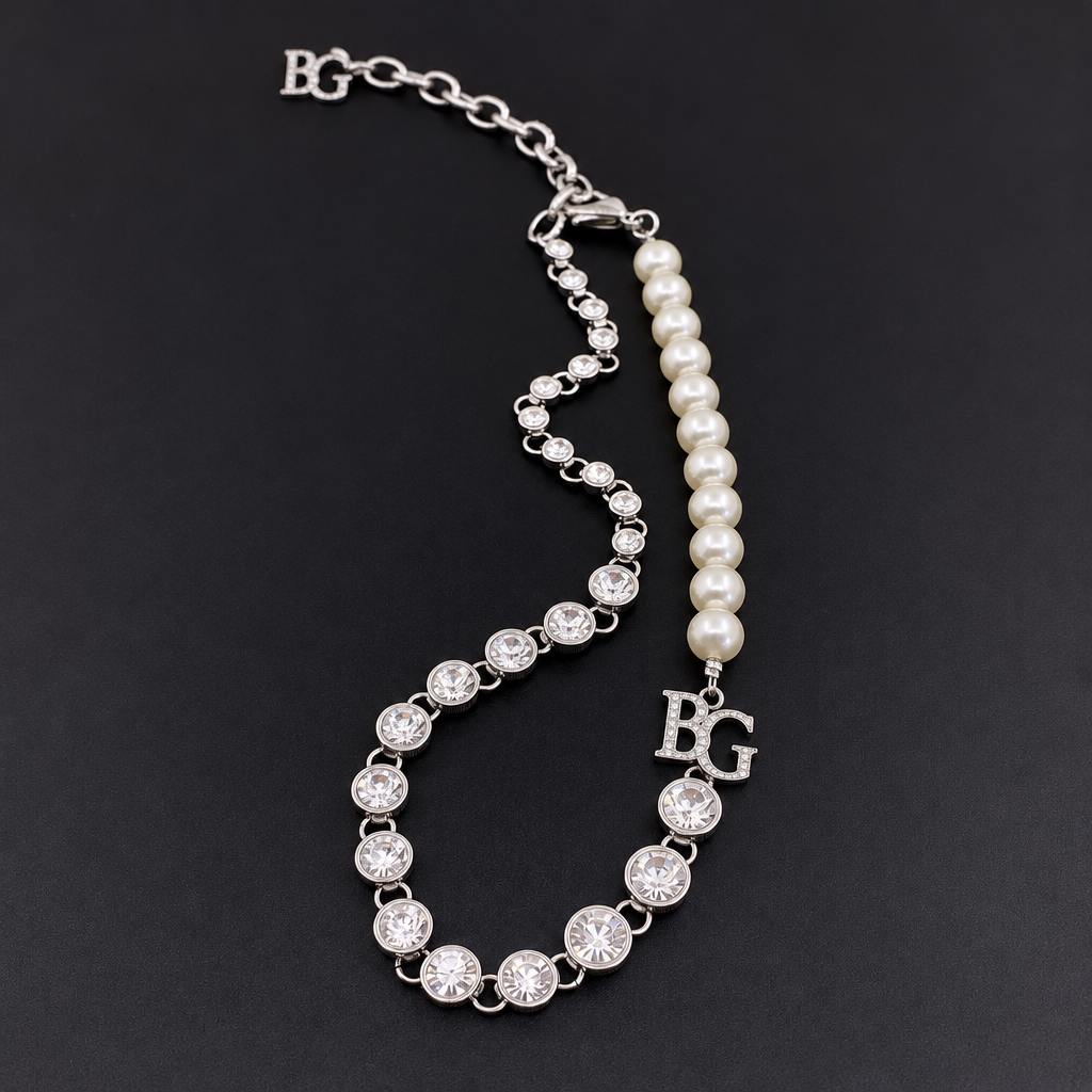 Necklace – Asymmetric Faux Pearl &amp; Strass