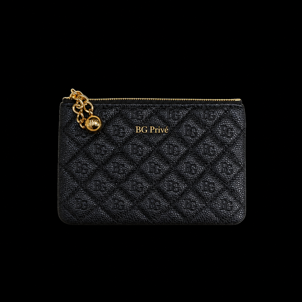 Mini O Case Zip Pouch Black Quilted Caviar-Style Leather