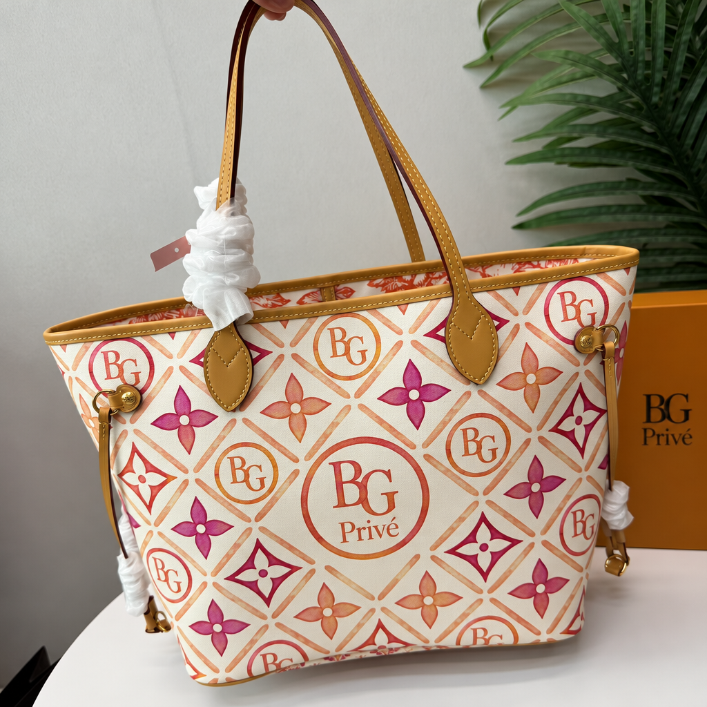 Neverfull MM By The Pool Coral Monogram Tiles