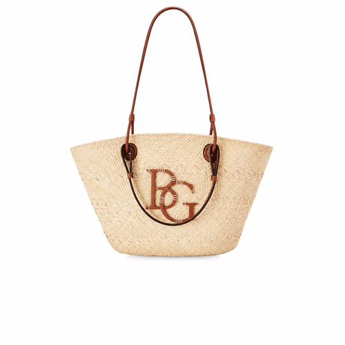Anagram Basket Bag Medium in Iraca Palm and Calfskin