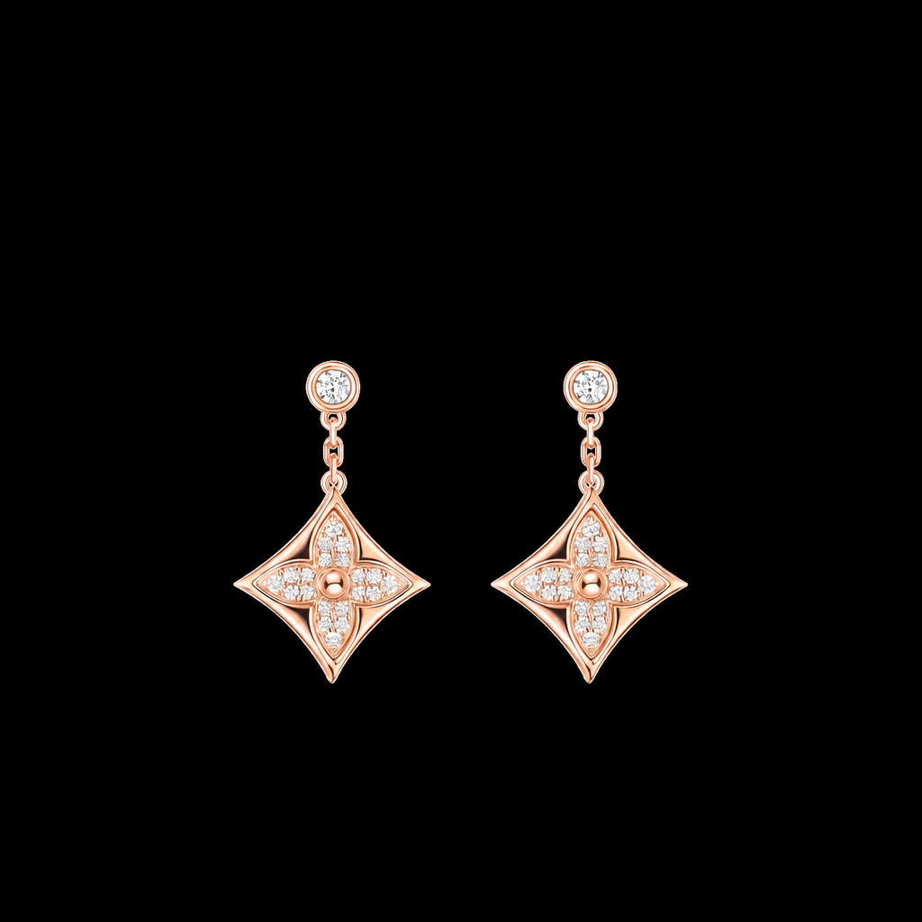 Color Blossom BB Star Earrings in Pink Gold and Diamonds