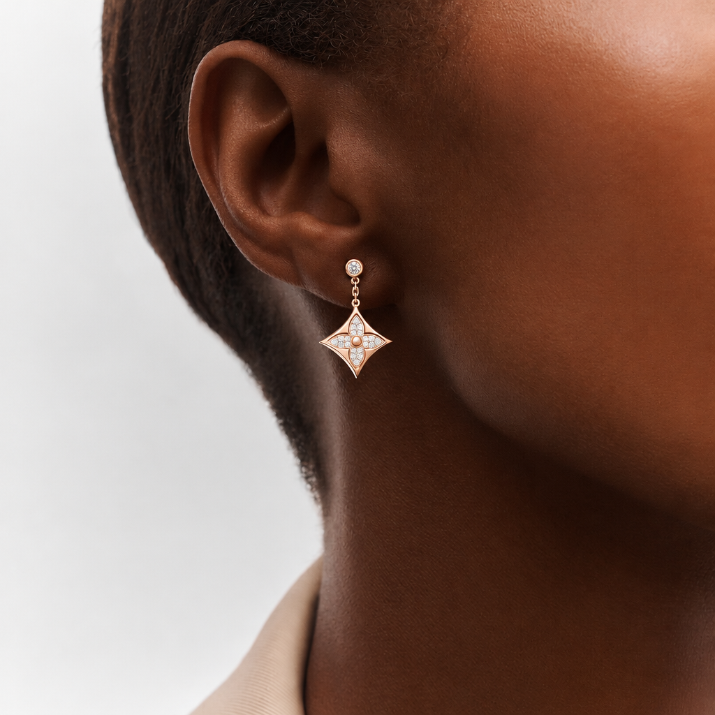 Color Blossom BB Star Earrings in Pink Gold and Diamonds