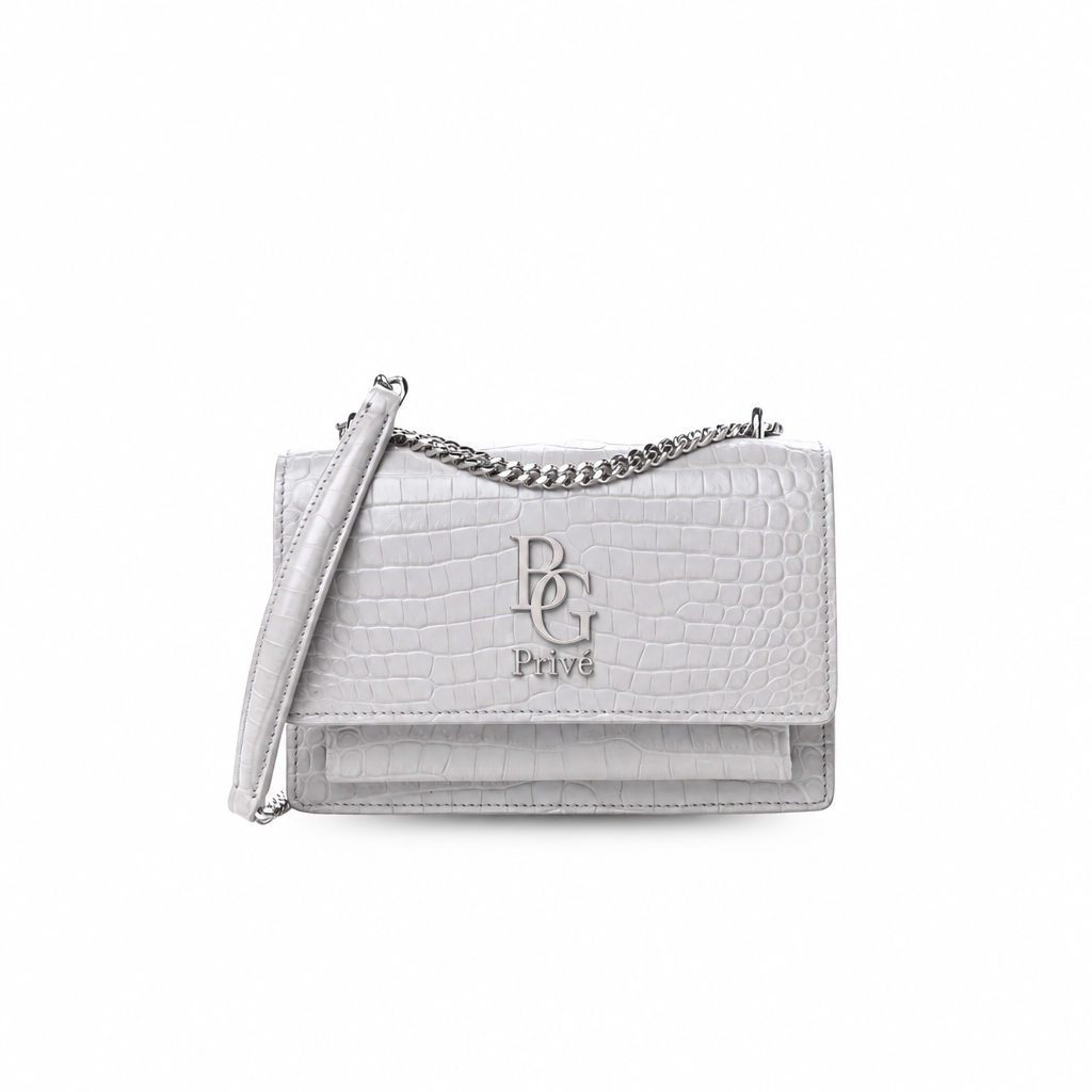 Sunset Wallet in White Crocodile-Embossed Leather
