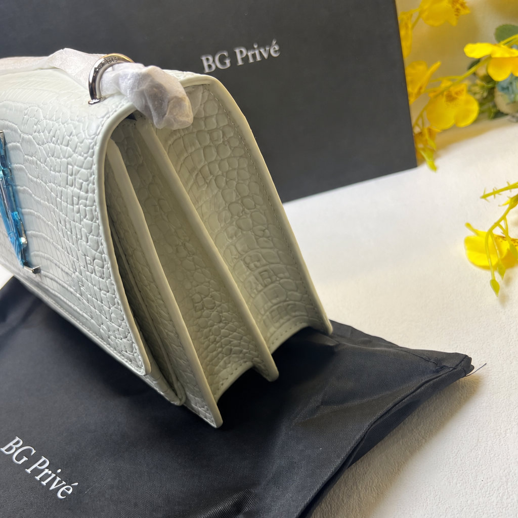 Sunset Wallet in White Crocodile-Embossed Leather