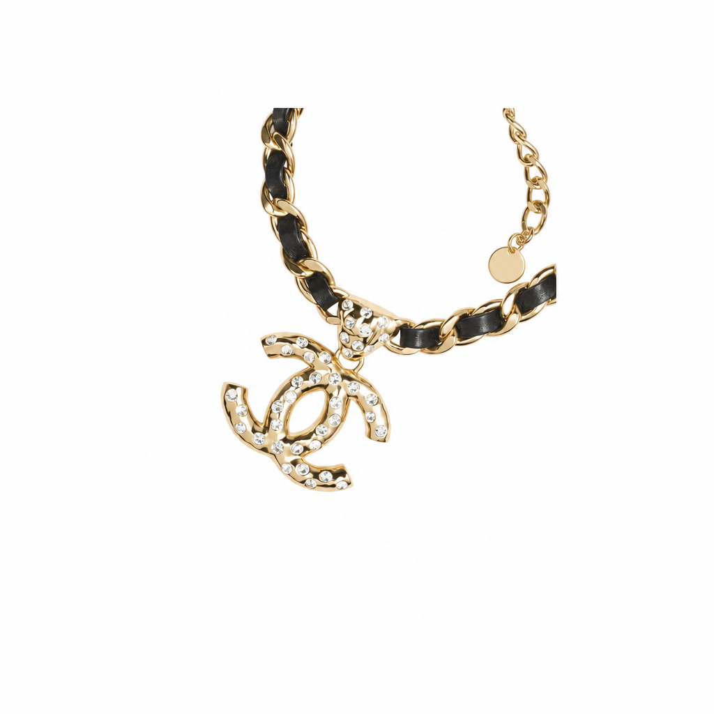 Necklace in Metal, Lambskin and Strass