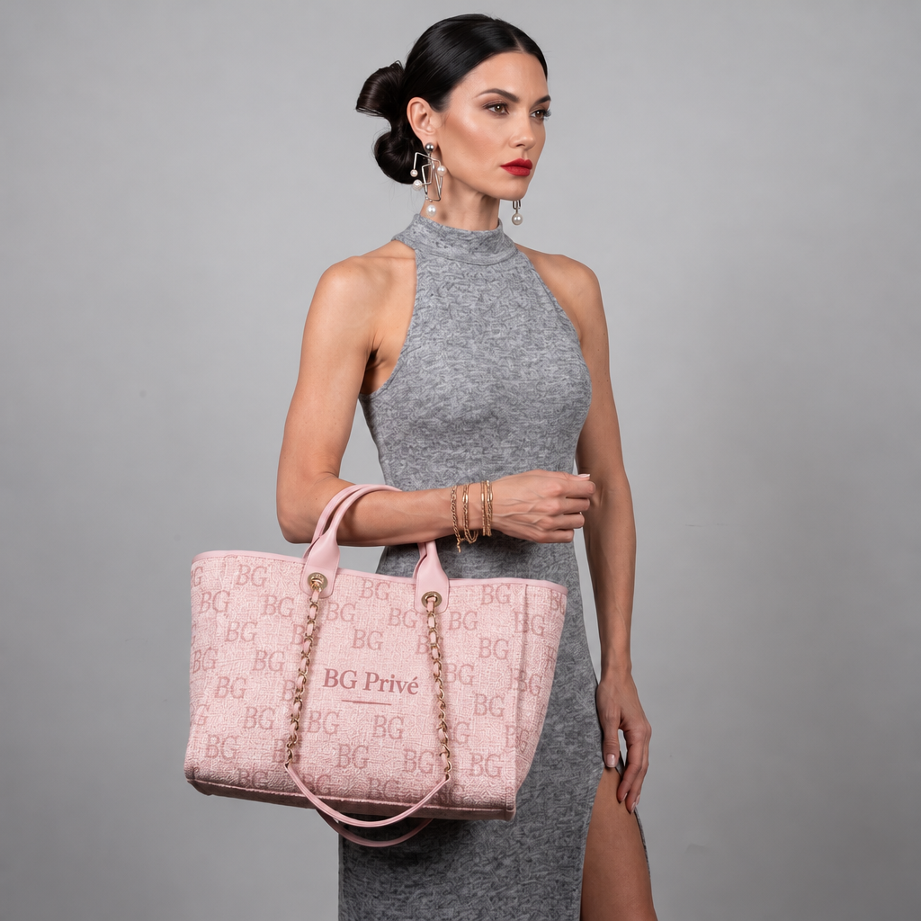 Deauville Tote – Large Pink Woven Shopping Tote