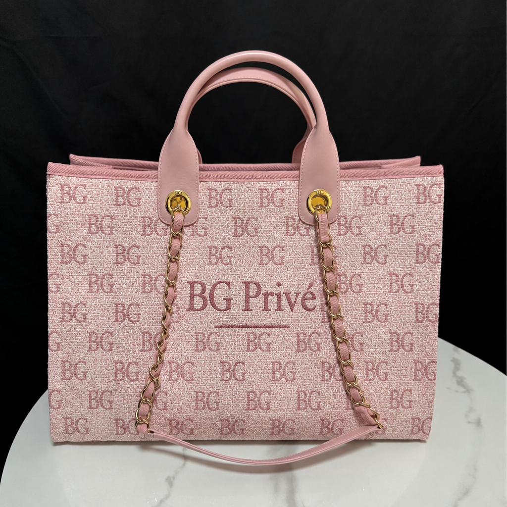Deauville Tote – Large Pink Woven Shopping Tote