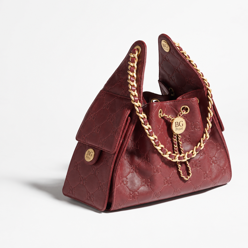 25 Small Handbag in Burgundy Grained Calfskin