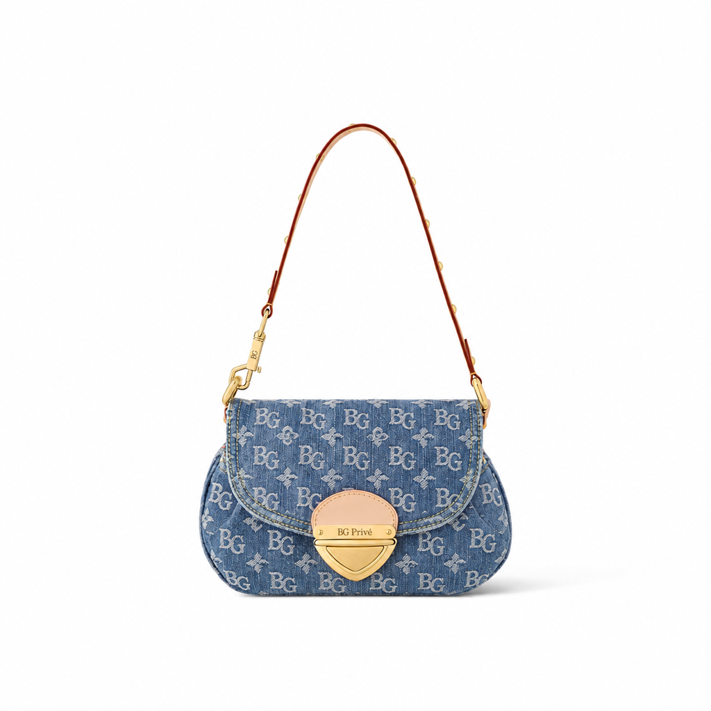 Sunset Monogram Denim Shoulder Bag in Blue