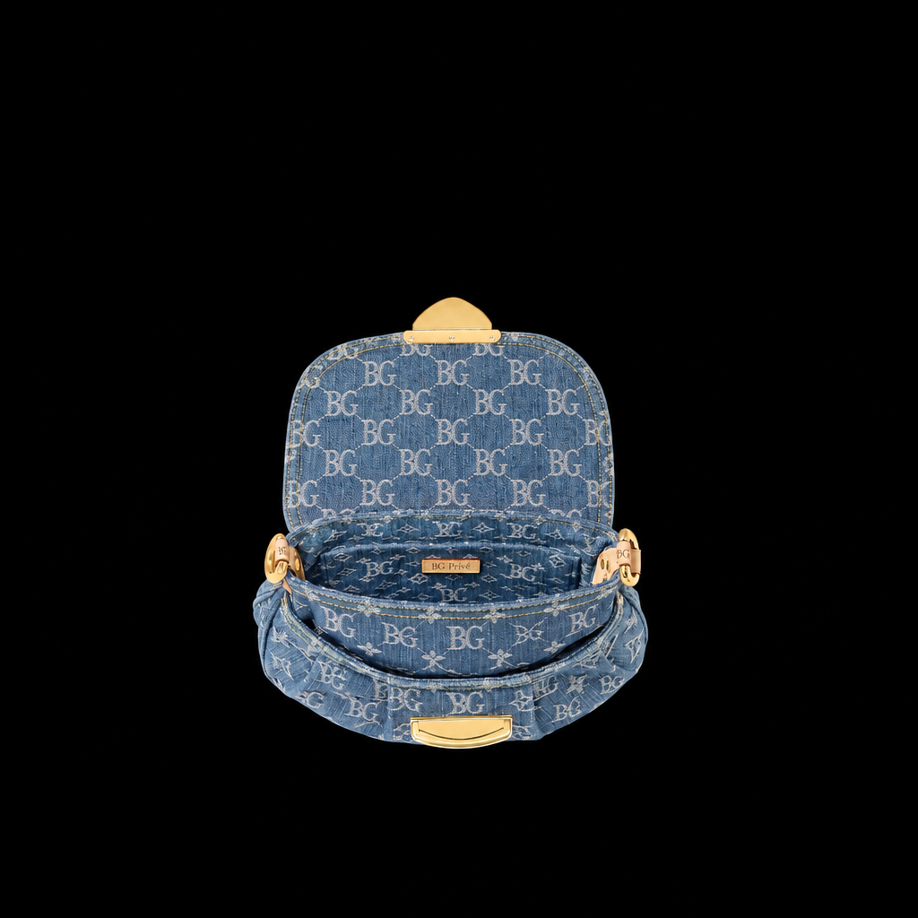 Sunset Monogram Denim Shoulder Bag in Blue