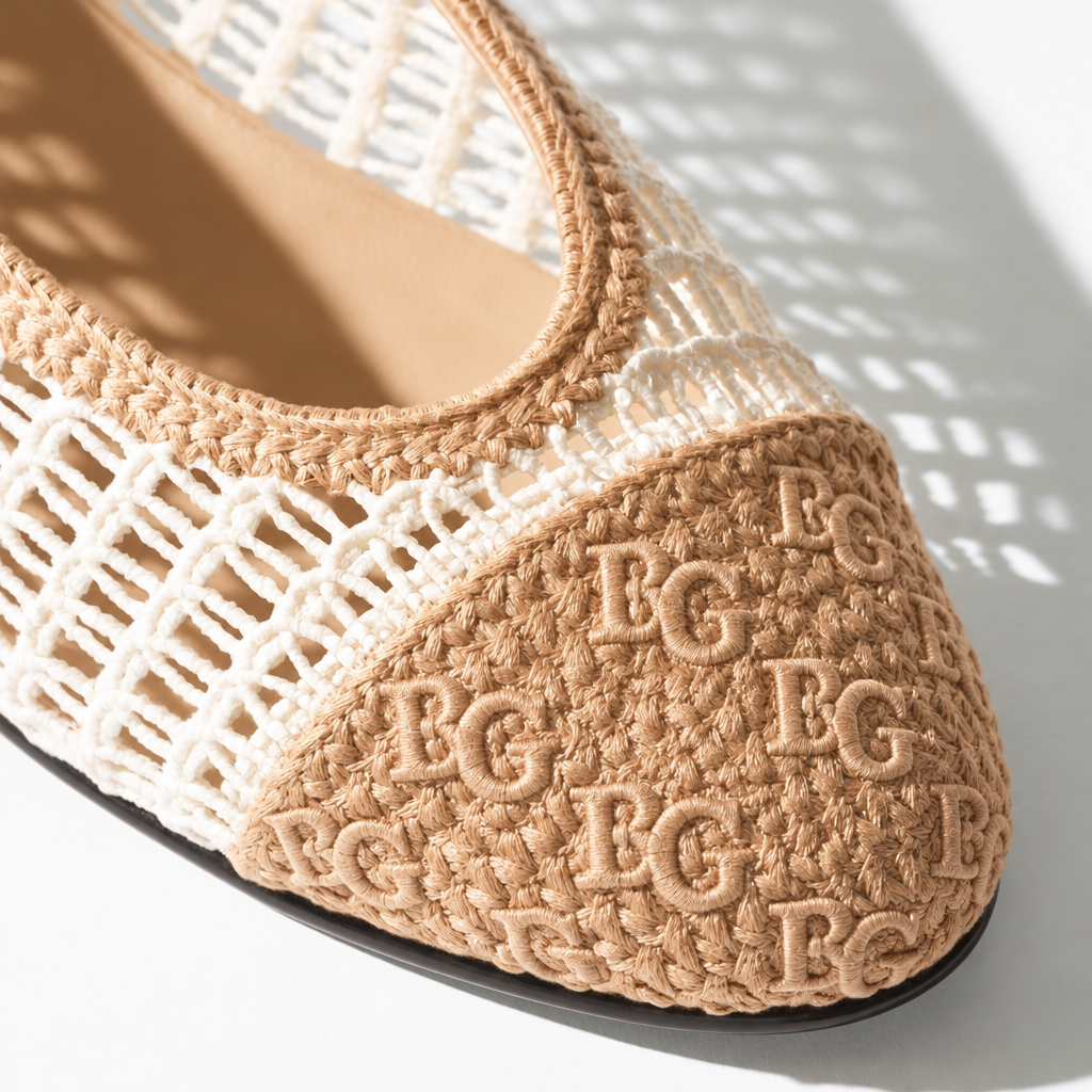 Women's Raffia Ballet Flats in White &amp; Beige