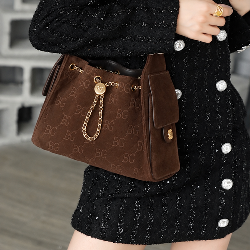25 Small Handbag in Dark Brown Suede Calfskin