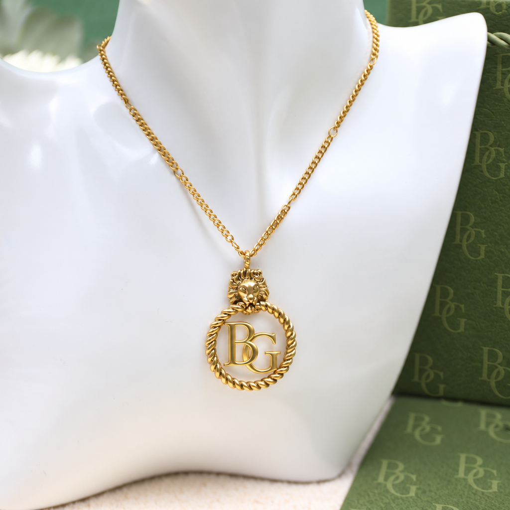 Lion Head Necklace with Double G