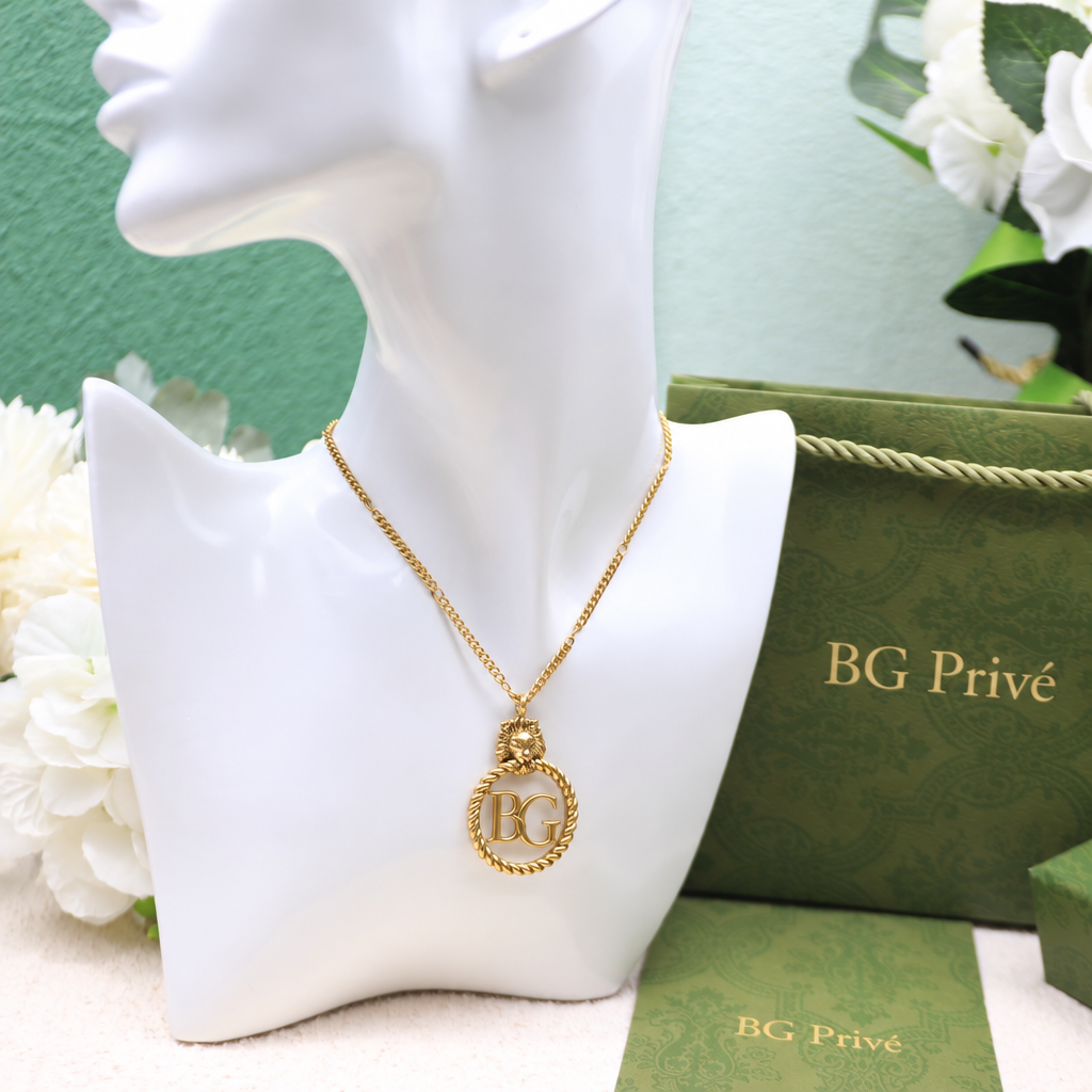 Lion Head Necklace with Double G